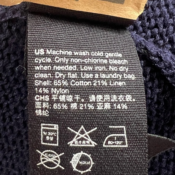 ANTHRO AND OTHER STORIES SWEATER VEST/DRESS NAVY SHELL BUTTONS SZ M LINEN BLEND - Picture 7 of 10